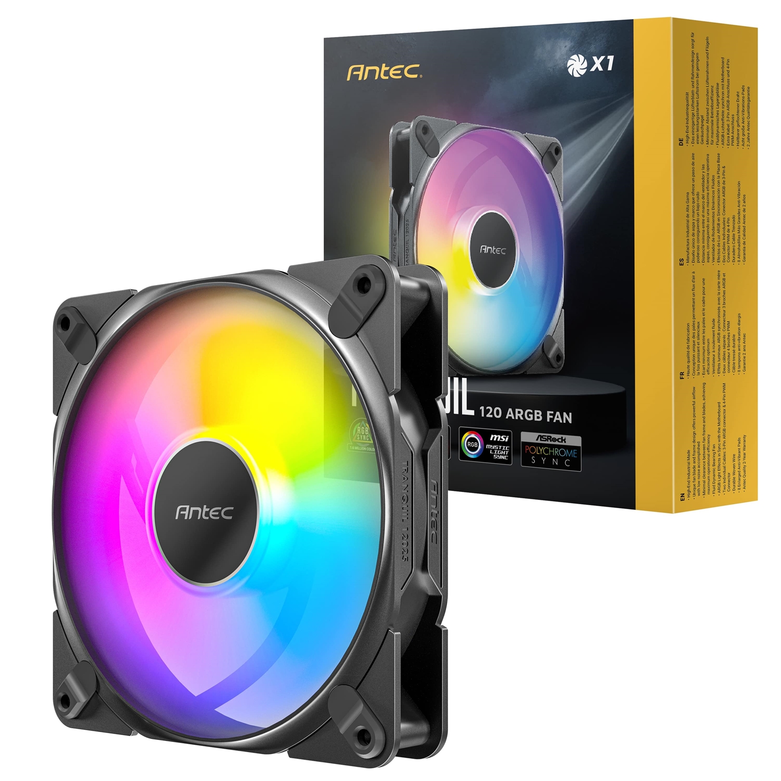 Antec Tranquil 120mm ARGB PWM Fan - Quiet and Efficient Cooling with Addressable RGB Lighting