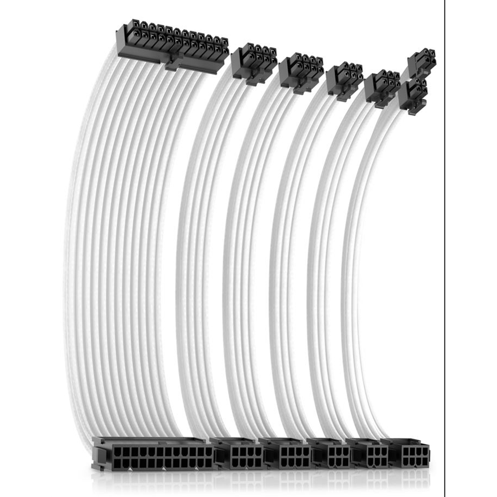 Antec White PSU Extension Cable Kit with Black Connectors - 6 Pack (1x 24 Pin, 1x 4+4 Pin, 2x 8 Pin, 2x 6 Pin)