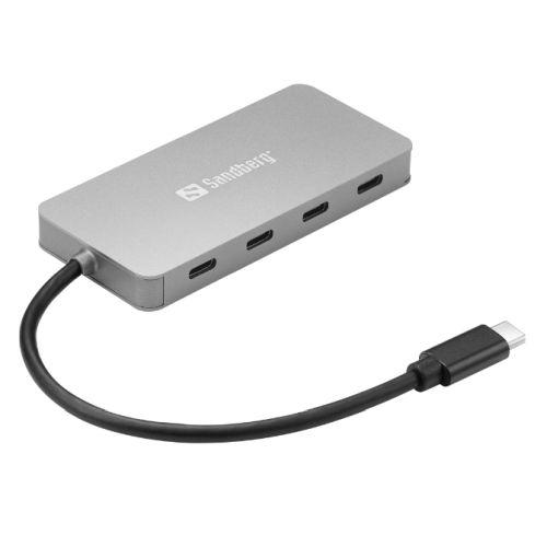 Sandberg External 4-Port USB-C Hub - USB-C Male, 4x USB-C, Aluminium, USB Powered, 5 Year Warranty