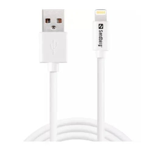 Sandberg Apple Approved Lightning Cable, 1 Metre, White, 5 Year Warranty, Clear Bag