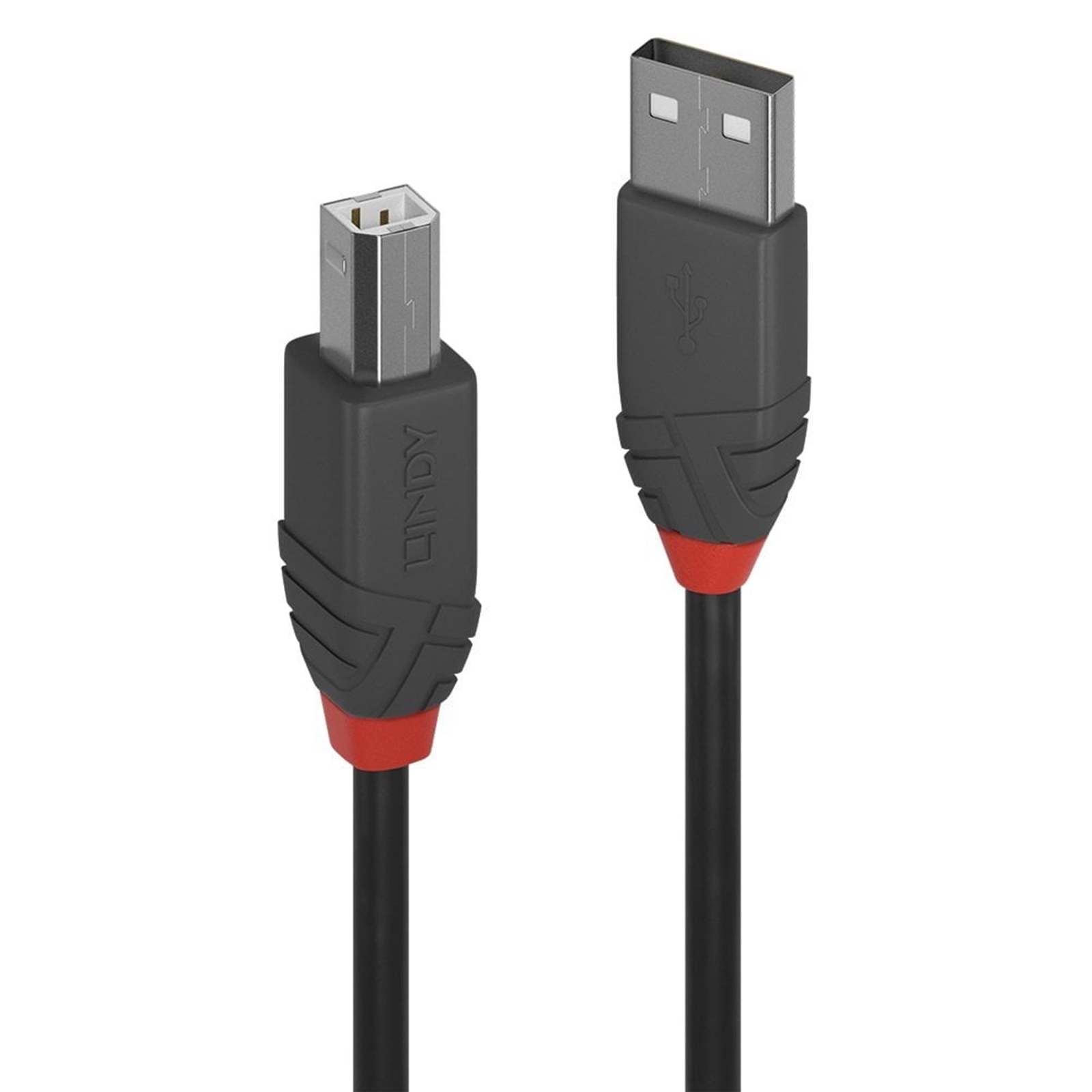 LINDY 36674 Anthra Line USB Cable, USB 2.0 Type-A (M) to USB 2.0 Type-B (M), 3m, Black & Red, Supports Data Transfer Speeds up to 480Mbps, Robust PVC Housing, Nickel Connectors & Gold Plated Contacts, Retail Polybag Packaging