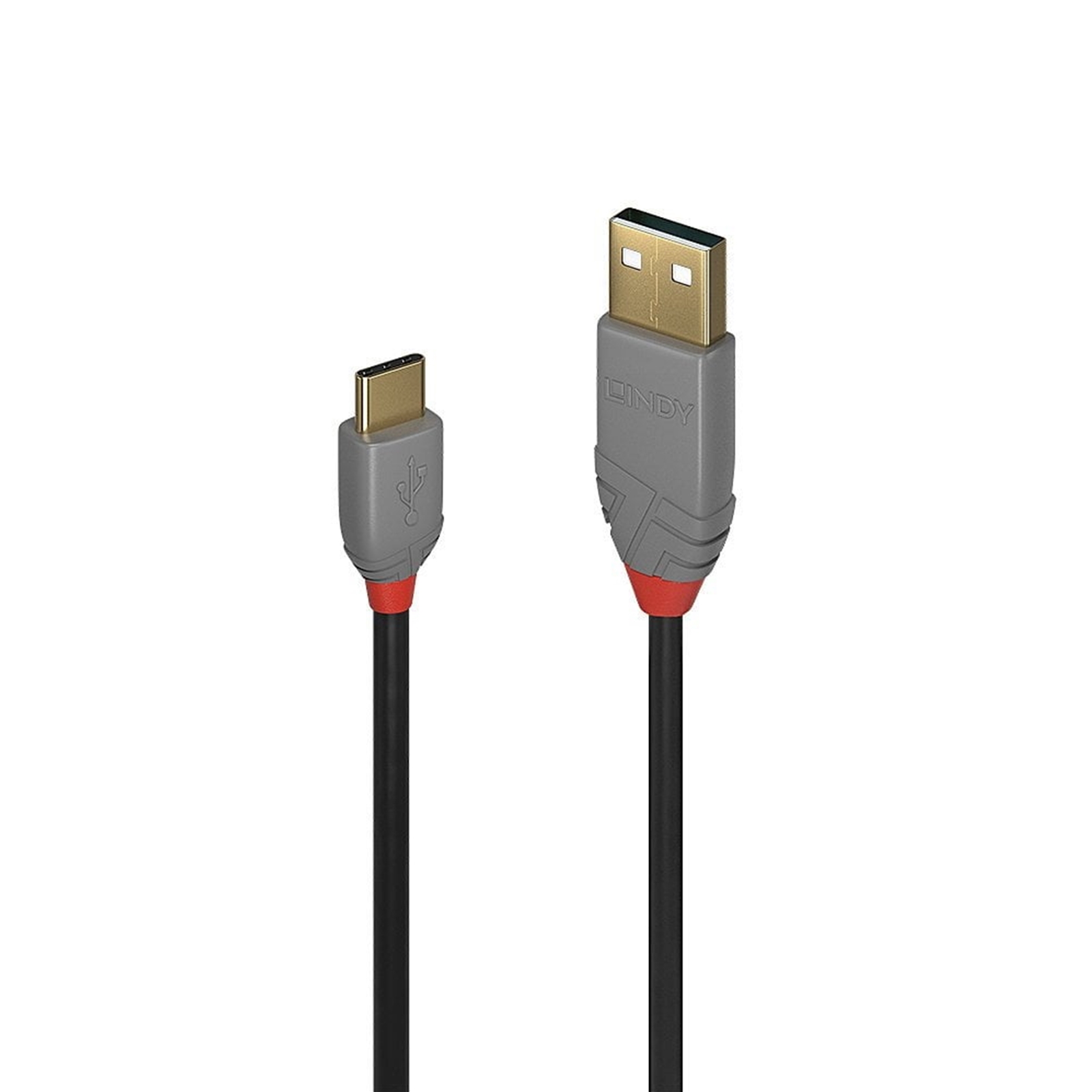 LINDY 36886 Anthra Line USB Cable, USB 2.0 Type-A (M) to USB 2.0 Type-C (M), 1m, Black & Red, Supports Data Transfer Speeds up to 480Mbps, Robust PVC Housing, Gold Plated Connectors & Contacts, Retail Polybag Packaging