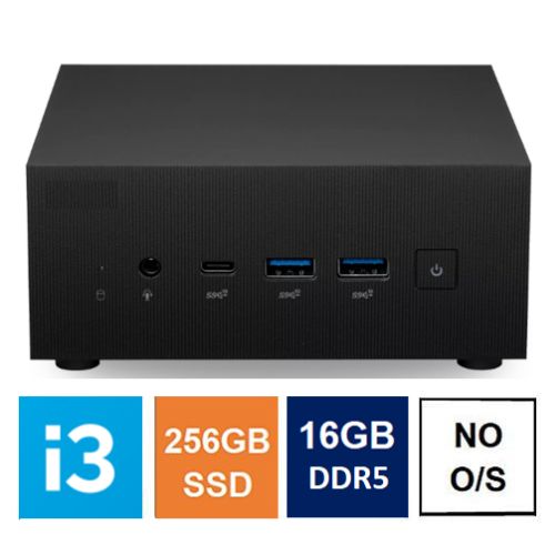 Spire Mini PC, Asus PN64 Case, i3-1220P, 16GB DDR5, 256GB SSD, HDMI, DP, USB-C, 2.5G LAN, Wi-Fi 6E, VESA Mountable, No Operating System