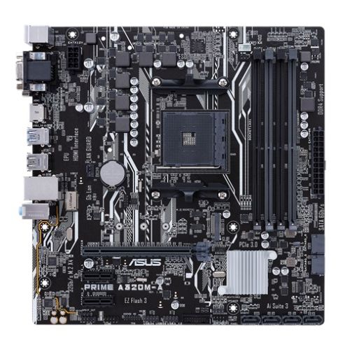 Asus PRIME A320M-A, AMD A320, AM4, Micro ATX, 4 DDR4, VGA, DVI, HDMI, M.2, RAID, LED Lighting