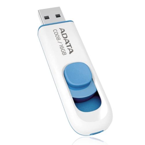 ADATA 16GB USB 2.0 Memory Pen, C008, Retractable, Capless, White