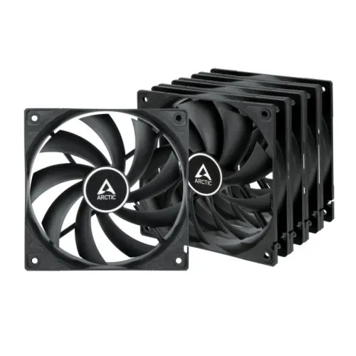 Arctic F12 Low Noise 12cm Case Fans x5, Black & White, 9 Blades, Fluid Dynamic, Value Pack (5 Fans)