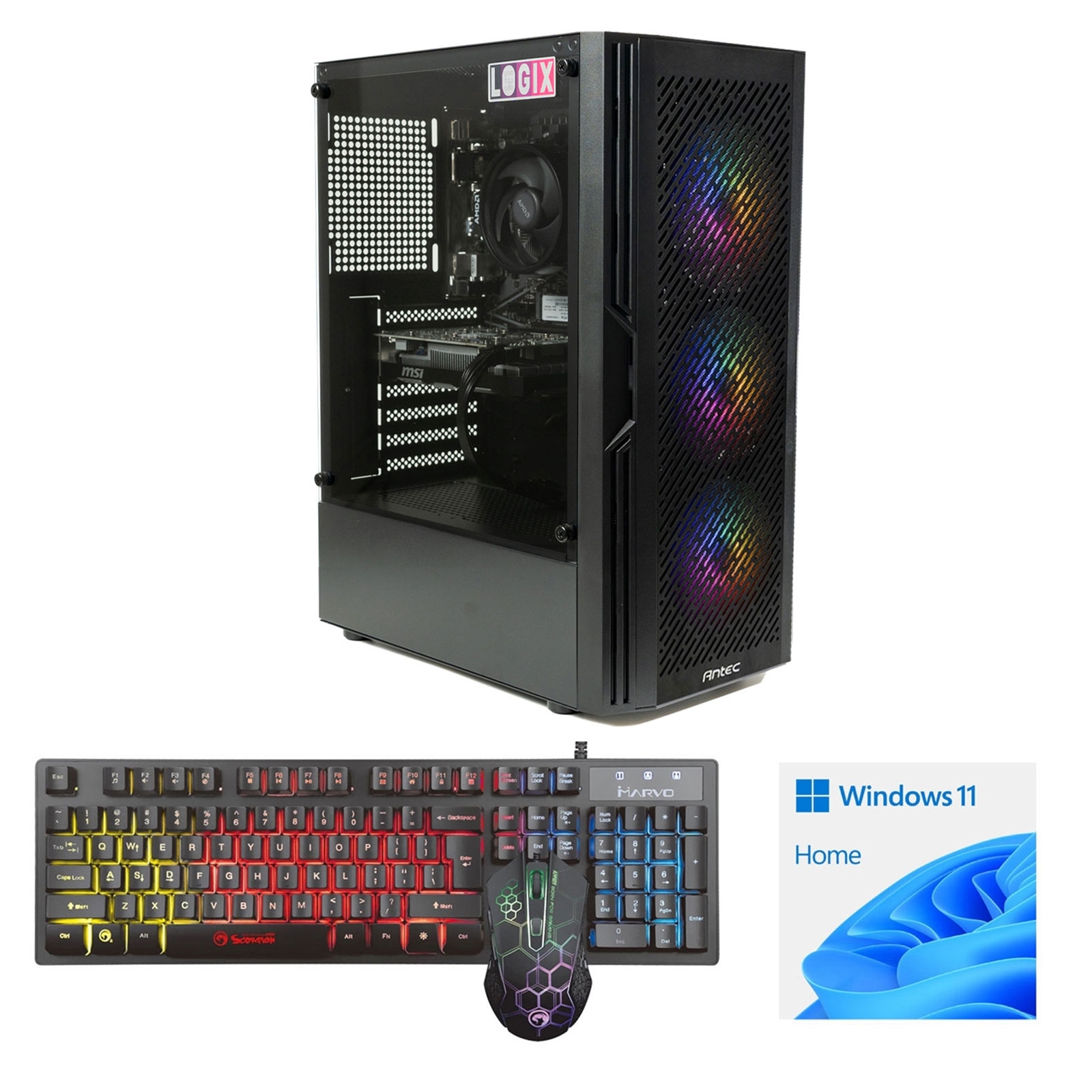 LOGIX AMD Ryzen 5 4500 6 Core 12 Threads, 3.60GHz (4.10GHz Boost), 16GB DDR4 RAM, 1TB NVMe M.2, 80 Cert PSU, RTX3050 4GB Graphics, Windows 11 home installed + FREE Keyboard & Mouse - Prebuilt System - Full 3-Year Parts & Collection Warranty