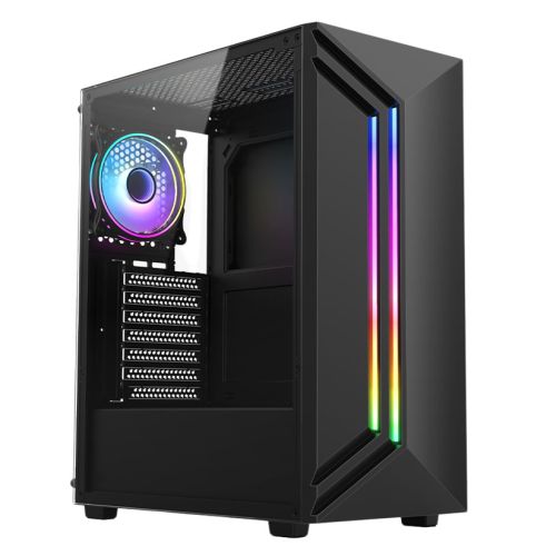 Vida Apollo Black ARGB Gaming Case w/ Glass Window, ATX, Rear ARGB Fan, Front LED Strips