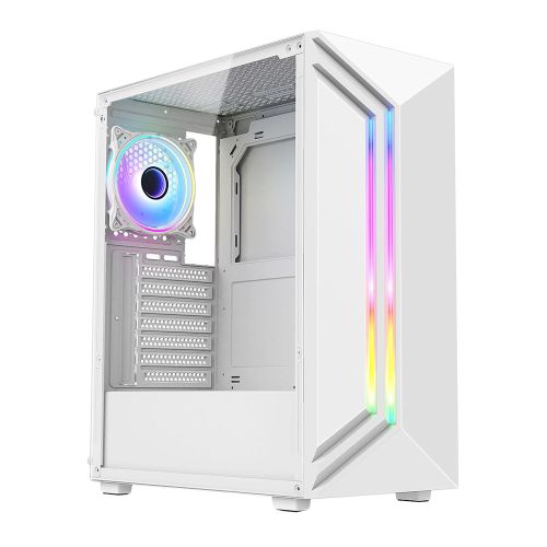 Vida Apollo White ARGB Gaming Case w/ Glass Window, ATX, Rear ARGB Fan, Front LED Strips