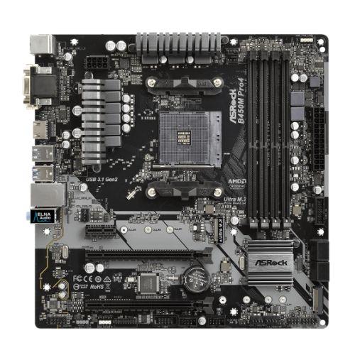 Asrock B450M PRO4, AMD B450, AM4, Micro ATX, 4 DDR4, XFire, VGA, DVI, HDMI, M.2