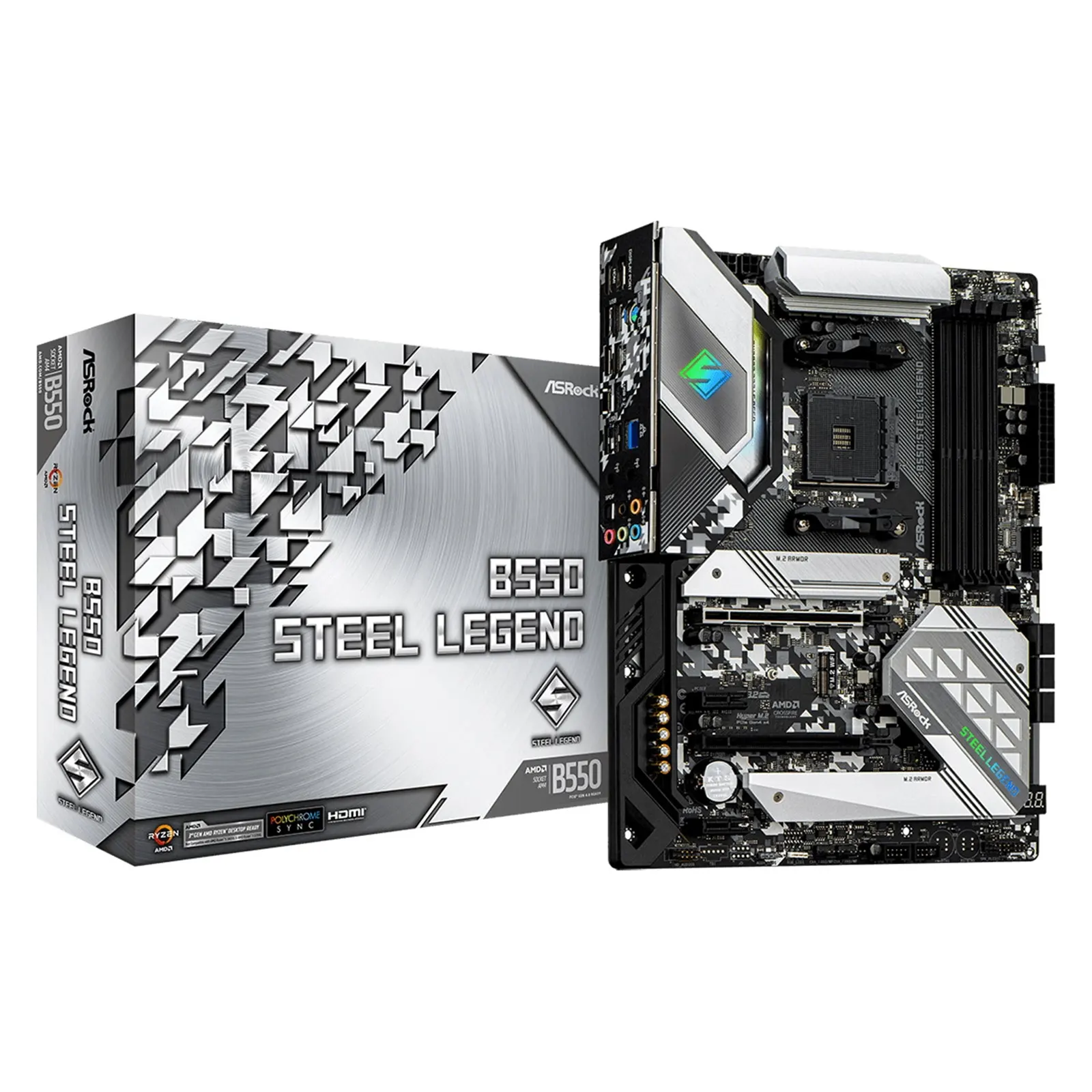 ASRock B550 STEEL LEGEND AMD Socket AM4 ATX HDMI/DisplayPort Dual M.2 USB C 3.2 Motherboard