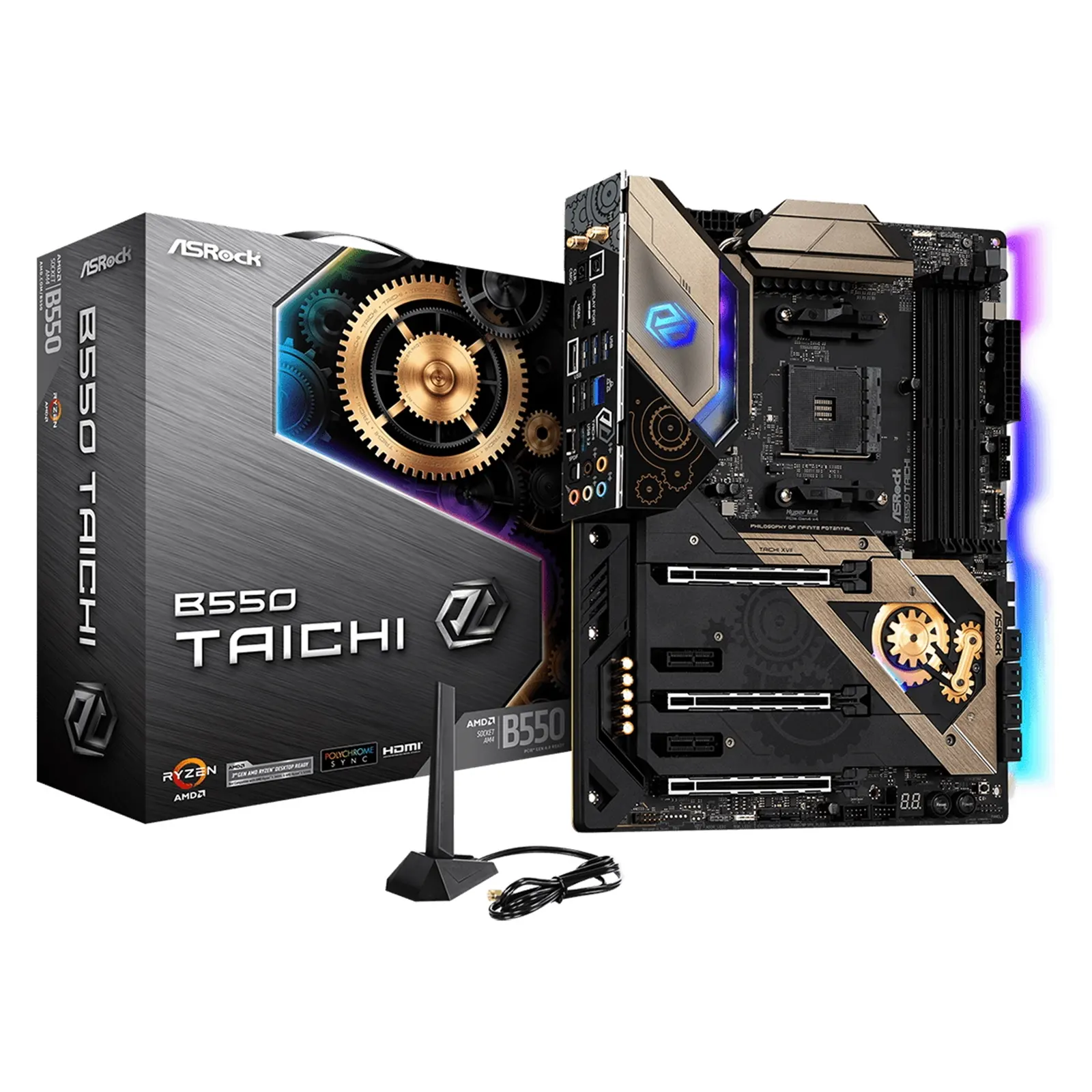 ASRock B550 Taichi Motherboard, AMD Socket AM4, Ryzen 3000/5000 Series, 3x PCIe 4.0 x16, 2x PCIe 3.0 x1, ATX, USB 3.2 Gen2 Type-C, RGB, WiFi 6 802.11ax, Intel 2.5G LAN, AMD 3-Way CrossFireX, HDMI, DisplayPort