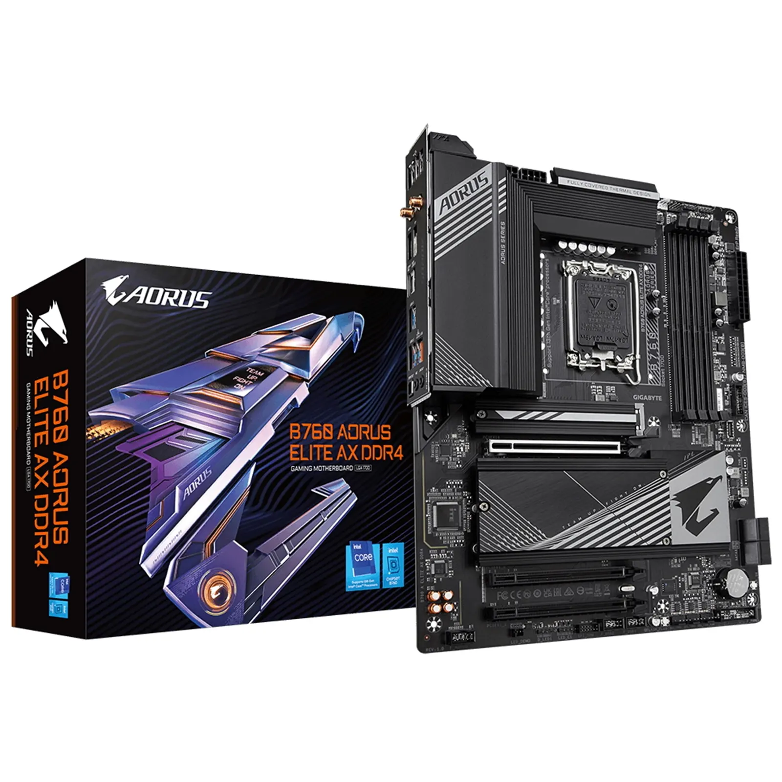 Gigabyte B760 AORUS ELITE AX DDR4 Motherboard, Intel Socket 1700, 12th/13th Gen, 3 x PCIe 4.0 M.2, ATX, Front USB Type C, 2.5GbE LAN, Intel WiFi 6E 802.11ax, HDMI, DisplayPort, Smart Fan 6, Q-Flash Plus