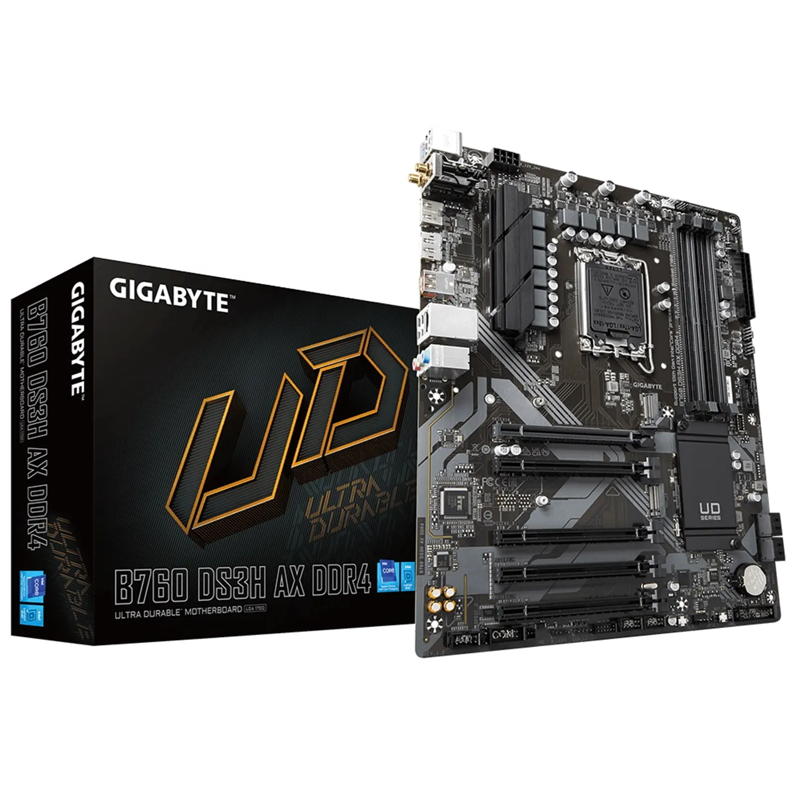 Gigabyte B760 DS3H AX DDR4 Motherboard, Intel Socket 1700, 12th/13th Gen, 1x PCIe 4.0 x16, 2 x PCIe 4.0 M.2, ATX, USB Type-C, 2.5GbE LAN, Wi-Fi 6E 802.11ax, HDMI, DisplayPort, Smart Fan 6, Q-Flash Plus