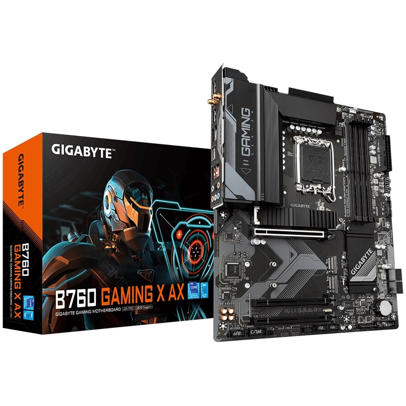 Gigabyte B760 GAMING X AX Intel 1700 Socket Motherboard, ATX, 4x DDR5 Slots, 3x M.2 Sockets, 1x USB-C Port, Fitted I/O Shield, Wi-Fi 6E, 1x Display Port 1.2 / 1x HDMI Port