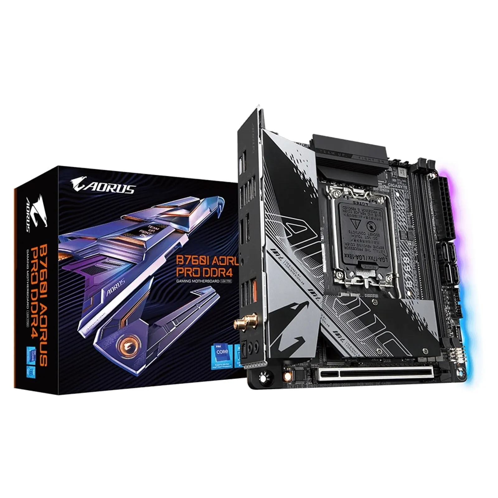 Gigabyte B760I AORUS PRO DDR4 Motherboard, Intel Socket 1700, 12th/13th Gen, 2 x PCIe 4.0 M.2, Mini ITX, Front USB3.2 Type-C Gen1, 2.5GbE LAN, WiFi 6E 802.11ax, HDMI, DisplayPort, Smart Fan 6, Q-Flash Plus, RGB FUSION