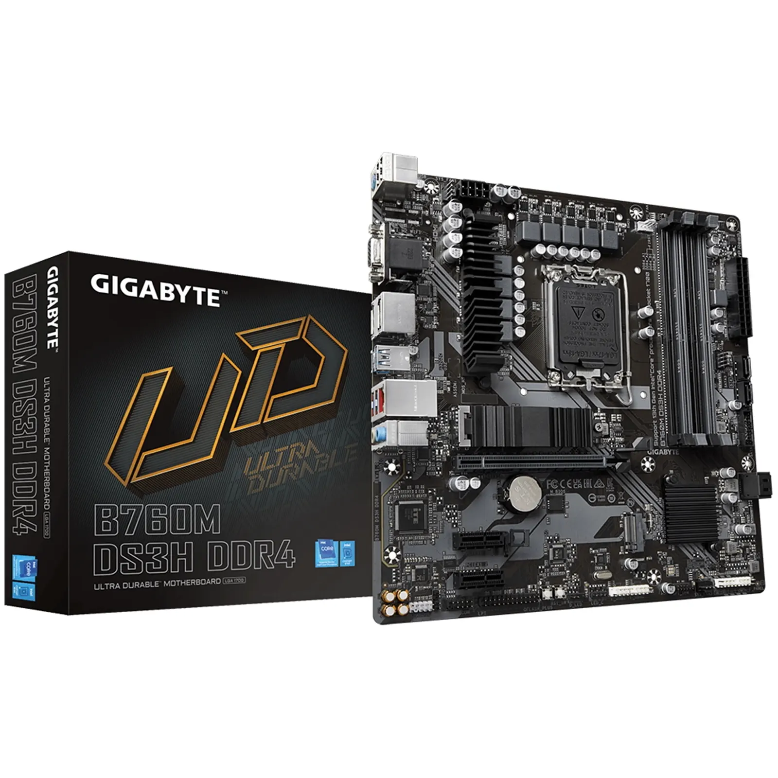 Gigabyte B760M DS3H DDR4 Motherboard, Intel Socket 1700, 12th/13th Gen, 1x PCIe 4.0 x16, 2 x PCIe 4.0 M.2, Micro ATX, USB Type-C, 2.5GbE LAN, HDMI, DisplayPort, Smart Fan 6, Q-Flash Plus