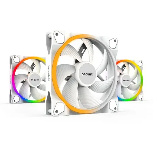 Be Quiet! (BL102) Light Wings 14cm PWM ARGB Case Fans x3, Rifle Bearing, 20 LEDs, Front & Rear Lighting, Up to 1500 RPM, ARGB Hub included, White