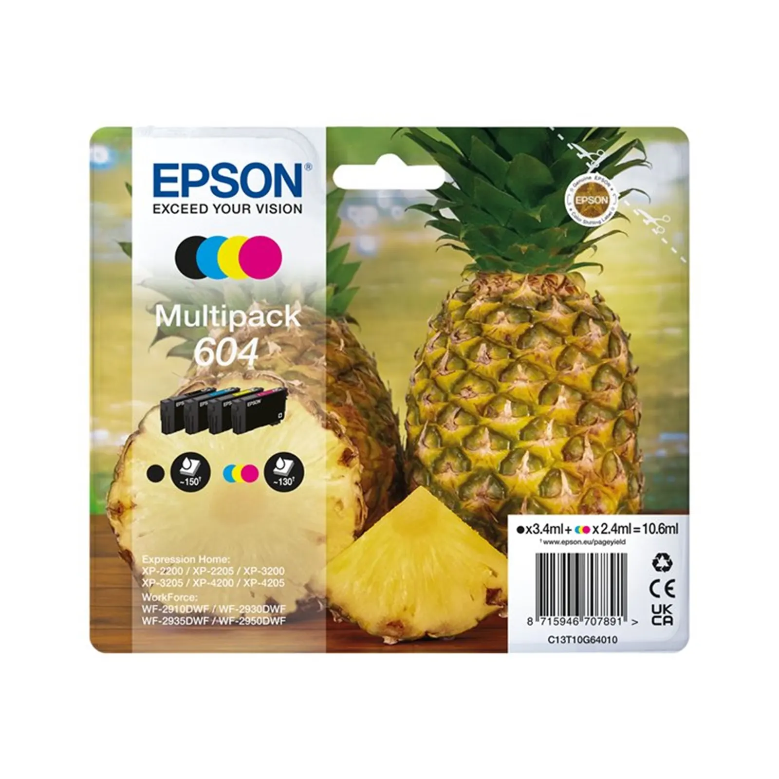 Epson C13T10G64020 604 High Capacity MultiPack Ink Cartridges (Black, Yellow, Cyan, Magenta)