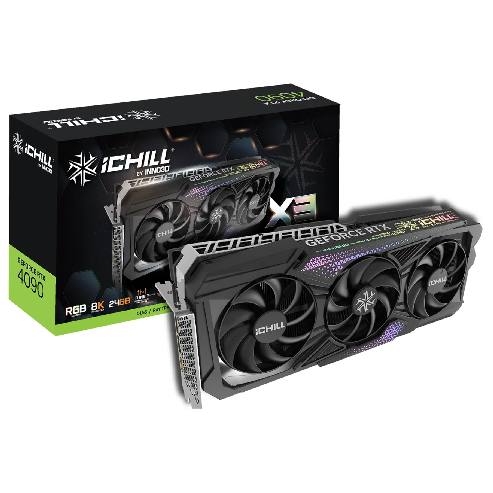 INNO3D GEFORCE RTX 4090 ICHILL X3 C40903-246XX - 2580MHz Boost, RGB Lighting, 24GB DDR6X 384-bit Memory Bandwidth Graphics Card