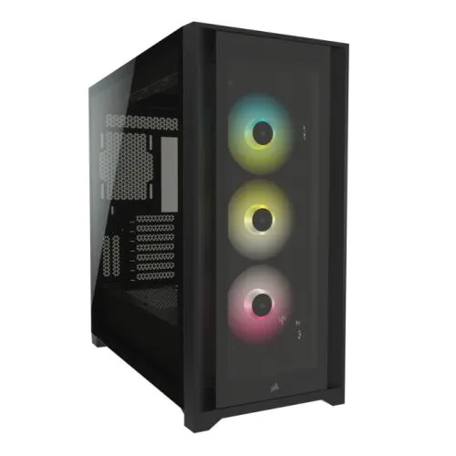 Corsair iCUE 5000X RGB Gaming Case w/ 4x Tempered Glass Panels, E-ATX, 3 x AirGuide RGB Fans, Lighting Node CORE included, USB-C, Black