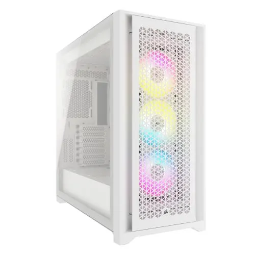 Corsair iCUE 5000D RGB AIRFLOW Gaming Case w/ Glass Window, E-ATX, 3x AF120 RGB Fans, High-Airflow Front, USB-C, RGB Controller, White