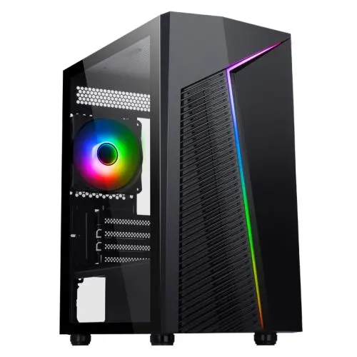 CiT Alpha Gaming Case w/ Glass Window, Micro ATX, ARGB Front Strip, Rear RGB Fan, LED Button - 13 Modes, Black