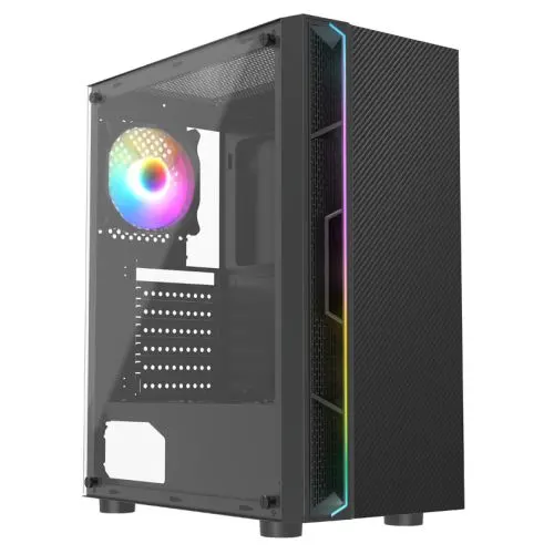 CiT Galaxy Gaming Case w/ Glass Side, ATX, Front LED Strip, Rear RGB Fan, LED Button - 13 Modes, Black