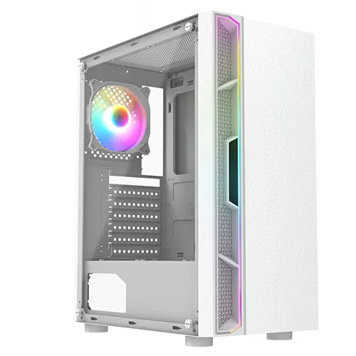 CiT Galaxy Gaming Case w/ Glass Side, ATX, Front LED Strip, Rear RGB Fan, LED Button - 13 Modes, White