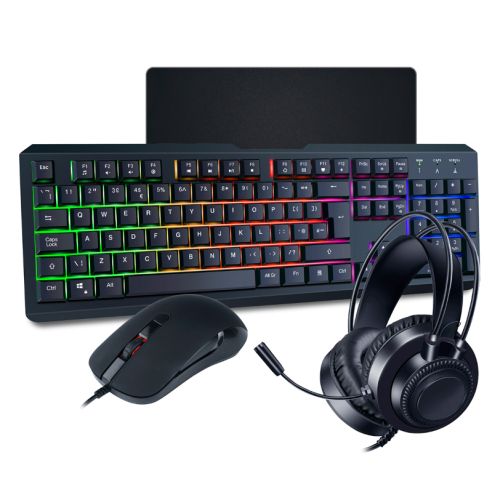 CiT Rainbow 4-in-1 Gaming Kit - Backlit RGB Keyboard, 2400 DPI RGB Mouse, 40mm Driver Headset, Mouse Mat