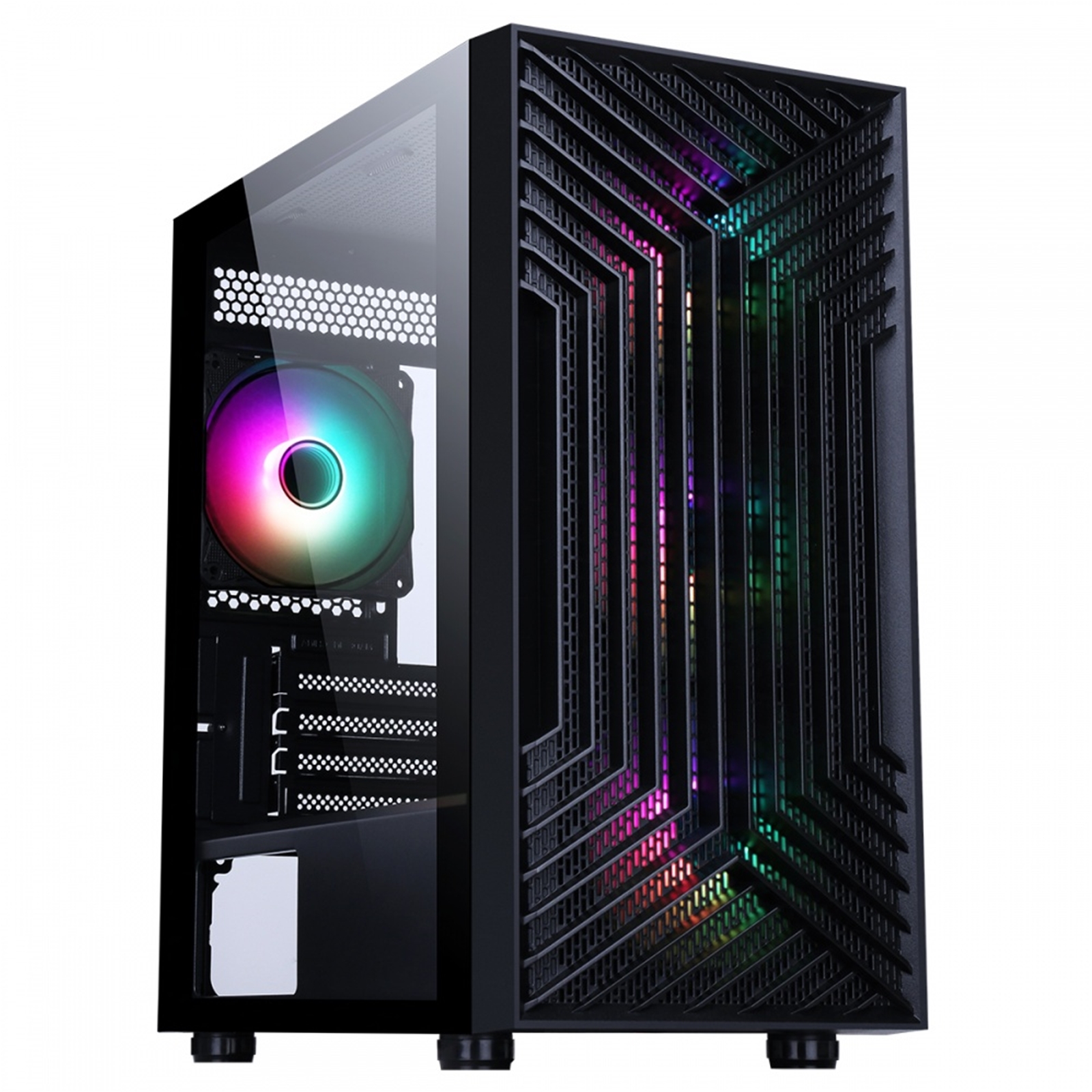 CIT Terra Black Micro-ATX PC Gaming Case with 4 x 120mm Infinity Fans Included Tempered Glass Side Panel