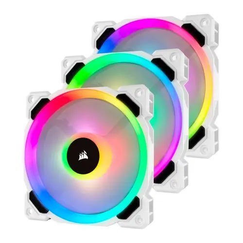 Corsair LL120 12cm PWM RGB Case Fans x3, 16 LED RGB Dual Light Loop, Hydraulic Bearing, White, Lighting Node PRO Kit Included