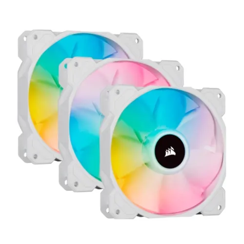 Corsair iCUE SP120 ELITE Performance 12cm PWM RGB Case Fans x3, 8 ARGB LEDs, Hydraulic Bearing, Lighting Node CORE Included, White