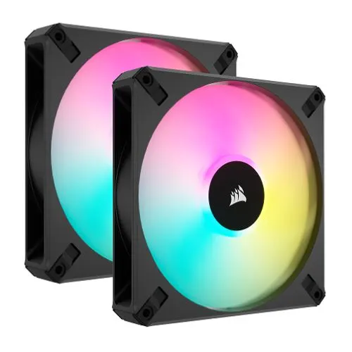 Corsair iCUE AF140 RGB ELITE 14cm PWM Case Fans x2, 8 ARGB LEDs, FDM Bearing, 500-1700 RPM, Black, RGB Controller Included, 2 Pack 