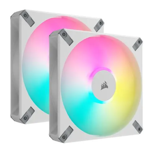 Corsair iCUE AF140 RGB ELITE 14cm PWM Case Fans x2, 8 ARGB LEDs, FDM Bearing, 500-1700 RPM, White, RGB Controller Included, 2 Pack 