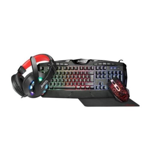 Jedel CP-04 Knights Templar Elite 4-in-1 Gaming Kit - Backlit RGB Keyboard, 1000 DPI RGB Mouse, 40mm Driver RGB Headset, XL Mouse Mat