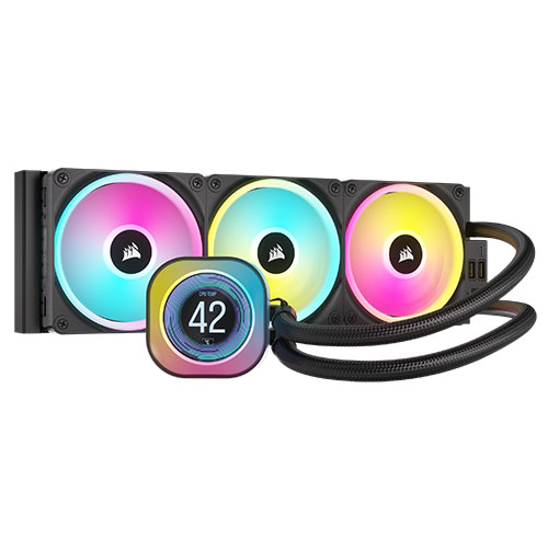 Corsair H150i iCUE LINK LCD 360mm RGB Liquid CPU Cooler, QX120 RGB Fans, Personalised LCD Screen, iCUE LINK Hub Included, Black