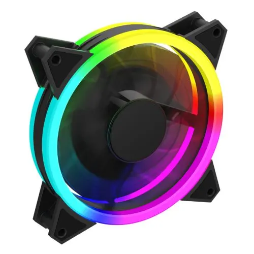 GameMax Velocity 12cm PWM Rainbow ARGB Dual Ring Case Fan, Hydro Bearing, 24 LEDs, Anti-Vibration, Up to 1500 RPM