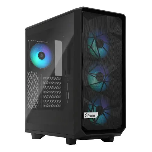 Fractal Design Meshify 2 Compact Lite RGB (Black TG) Gaming Case w/ Light Tint Glass Window, ATX, Angular Mesh Front, 4 RGB Fans, RGB Controller