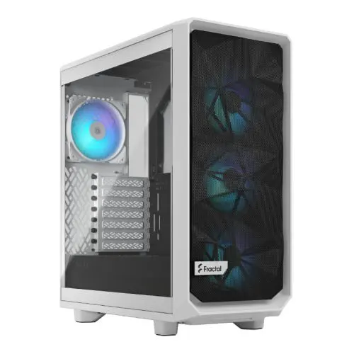 Fractal Design Meshify 2 Compact RGB (WhiteTG) Gaming Case w/ Clear Glass Window, ATX, Angular Mesh Front, 4 RGB Fans, RGB Controller, USB-C