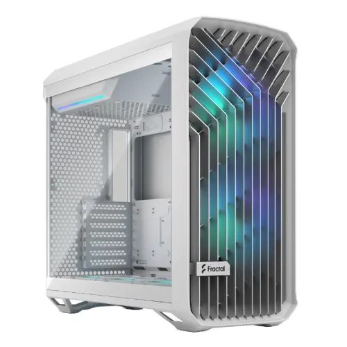 Fractal Design Torrent (White RGB TG) Gaming Case w/ Clear Glass Window, E-ATX, 5 ARGB Fans, Fan Hub, RGB Strip on PSU Shroud, Front Grille, USB-C