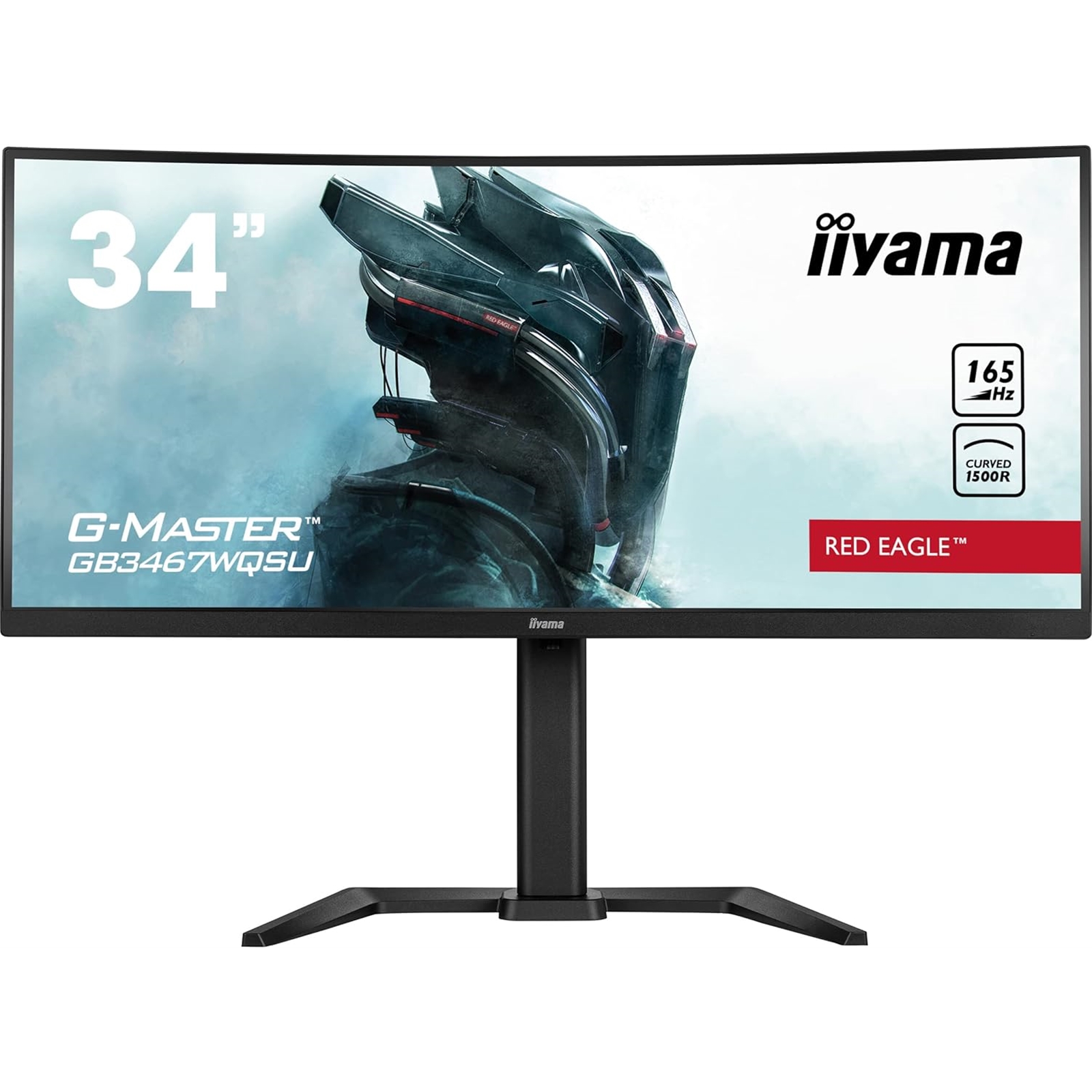 iiyama G-Master GB3467WQSU Red Eagle 34 Inch QHD Curved Gaming Monitor, VA, 0.4ms, 165Hz, Freesync, 3440x1440 - UWQHD, HDMI, Displayport, USB Hub, Speakers, Int PSU, Height Adjust, VESA