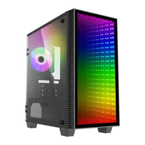 GameMax Abyss Mini ARGB Gaming Case w/ Glass Window, Micro ATX, Infinity Mirror ARGB Front, Rear RGB Fan, ARGB PWM Hub, LED Buttons, Black