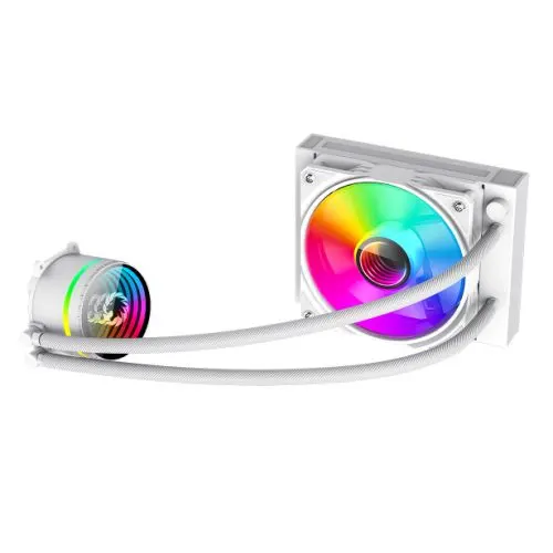 GameMax Iceburg 120mm ARGB Liquid CPU Cooler, 12cm ARGB PWM Fan, Infinity Mirror RGB Rotatable Pump Head, White