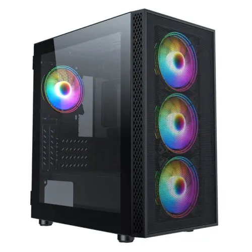 GameMax Icon Mesh ARGB Gaming Case w/ Glass Window, Micro ATX, Mesh Front, 4 ARGB Fans, LED Button, 2 Vertical GPU Mounts, Black