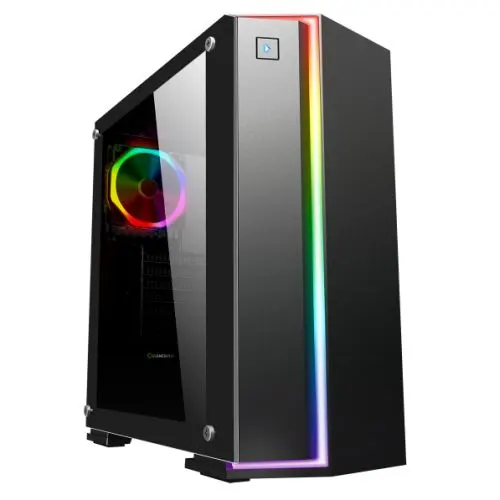 GameMax Starlight ARGB Gaming Case w/ Glass Window, ATX, Rainbow Strip Front, ARGB Rear Fan, ARGB PWM Hub, IR Remote Control, Black