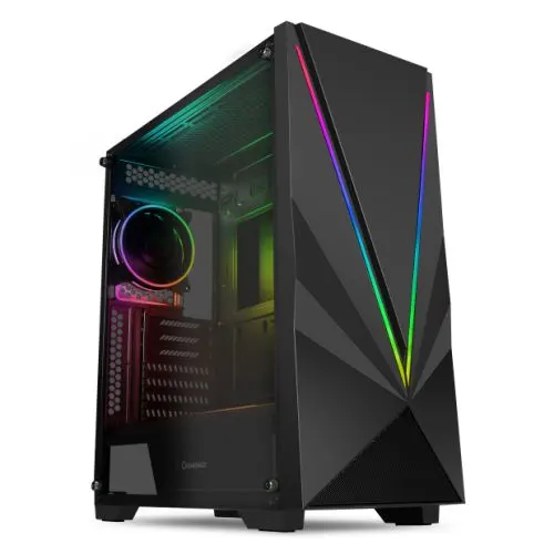 GameMax Venus ARGB Gaming Case w/ Glass Window, ATX, Front RGB Strips, ARGB Rear Fan, ARGB Fan Hub, Black