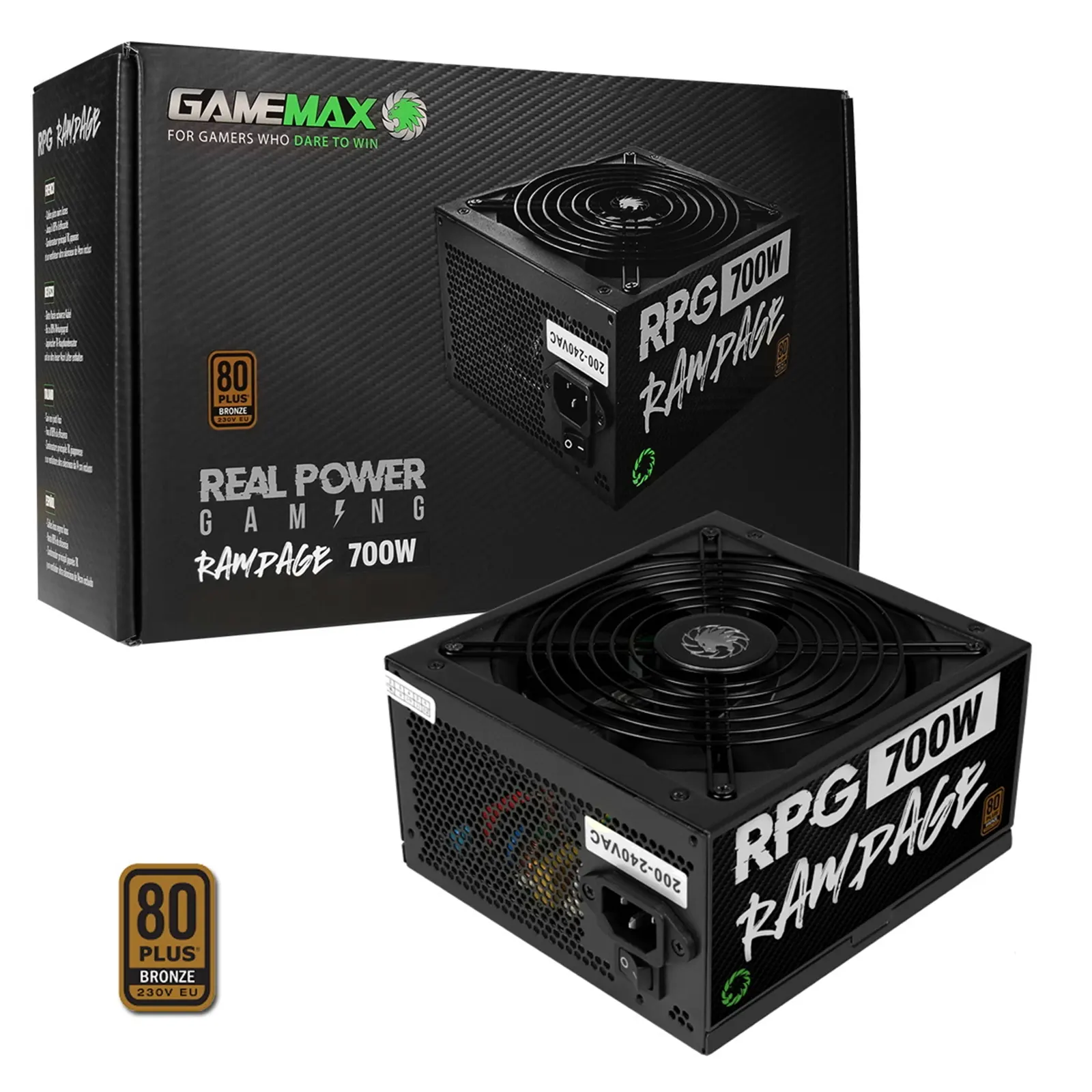 GAMEMAX RPG Rampage 700W PSU, 140mm Ultra Silent Fan, 80 PLUS Bronze, Non Modular, Flat Black Cables, Japanese TK Main Capacitor Fitted