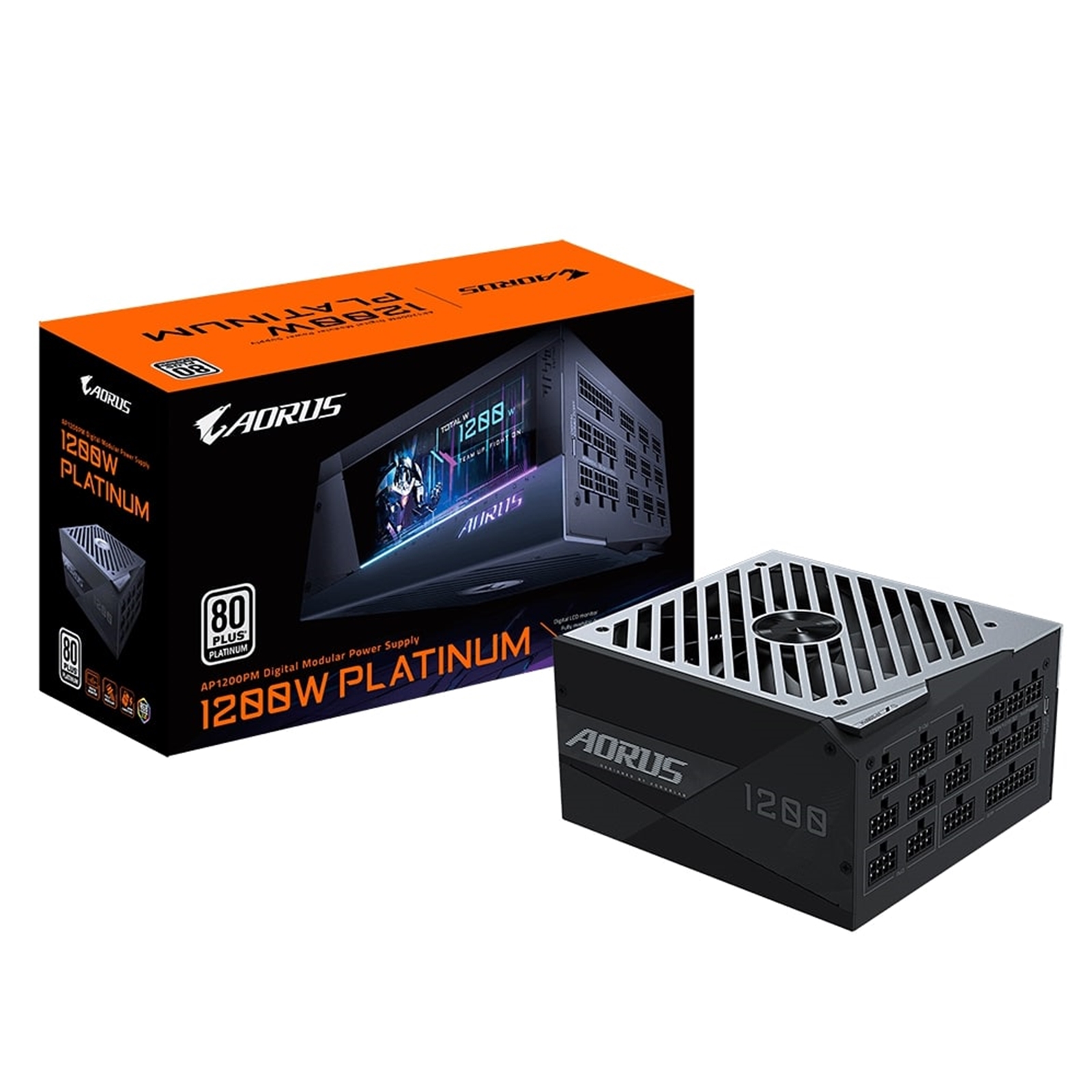 GIGABYTE AORUS P1200W 80+ Platinum Modular PSU, 140mm smart double ball bearing fan, Fan dust removal function, 10 Year Warranty