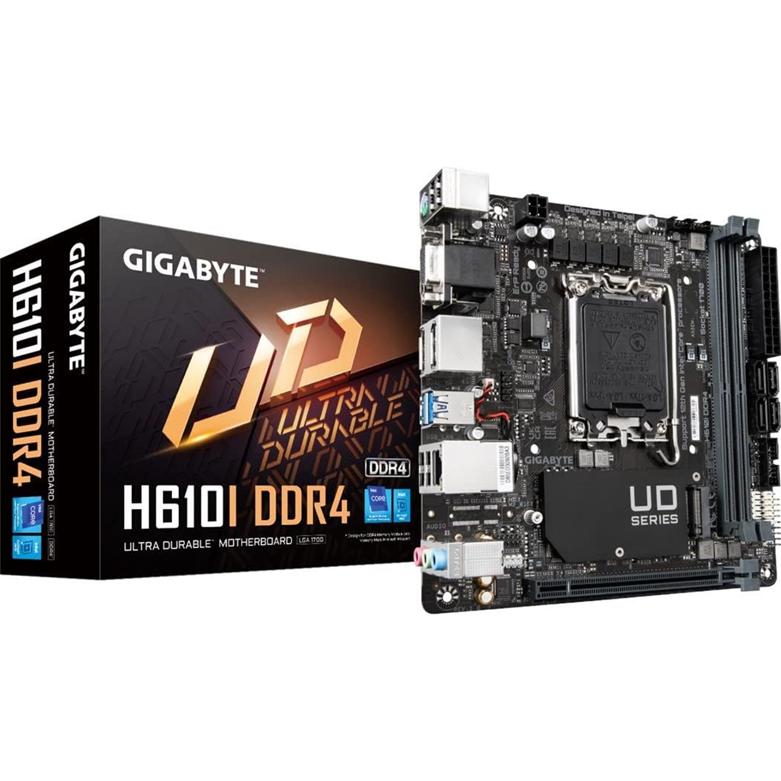 Gigabyte H610I DDR4 Ultra Durable Intel 1700 Socket Motherboard, Mini-ITX, 2x DDR4 Slots, 1x M.2 Socket, 1x D-Sub / 2x Display Ports 1.2 / 1x HDMI Port